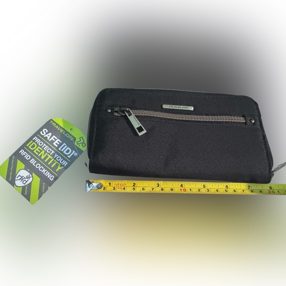 🆕 Travelon RFID Black Gold Hardware Zipper Clutch Accordion Wallet Wristlet - Picture 6 of 8